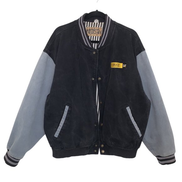 Vintage Denim Varsity Baseball Bomber Jacket - Picture 1 of 7